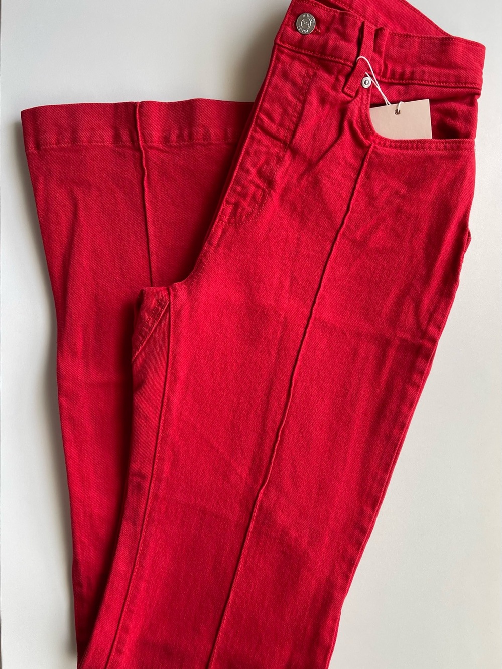REVICE Bright Red Skinny Jeans with Seam Detail